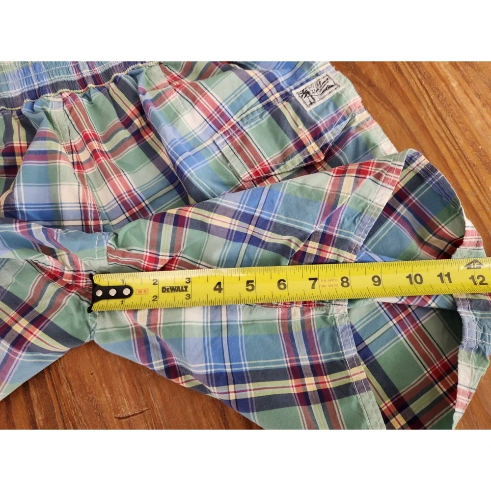 Polo Ralph‎ Lauren Blue Green Plaid Swim Trunks Shorts Mesh Yellow Pony Lrg Vtg